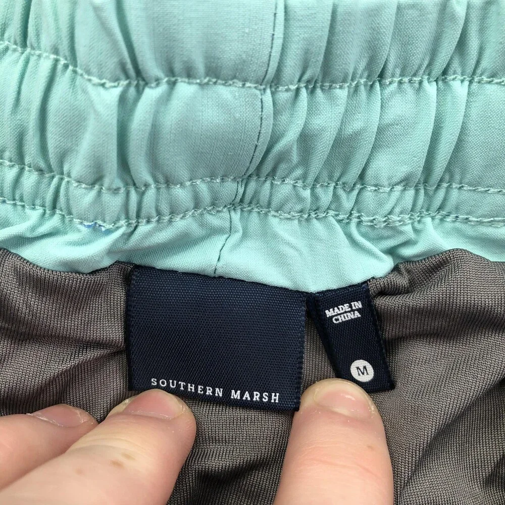 Southern Marsh Swim Trunks Mens Medium Blue Elastic Waist Drawstring Lined